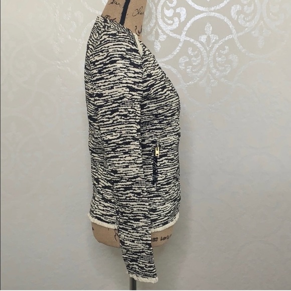 IRO BLACK AND WHITE COTTON BLEND WOVEN ZIP FRONT JACKET WITH POCKETS SIZE 6 - Picture 2 of 12